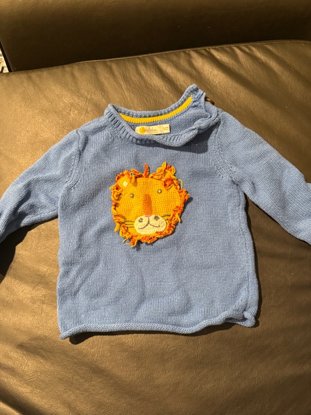 Mini Boden/ Baby Boden Blue Kids Lion Appliqué Sweater Top 18-24 months